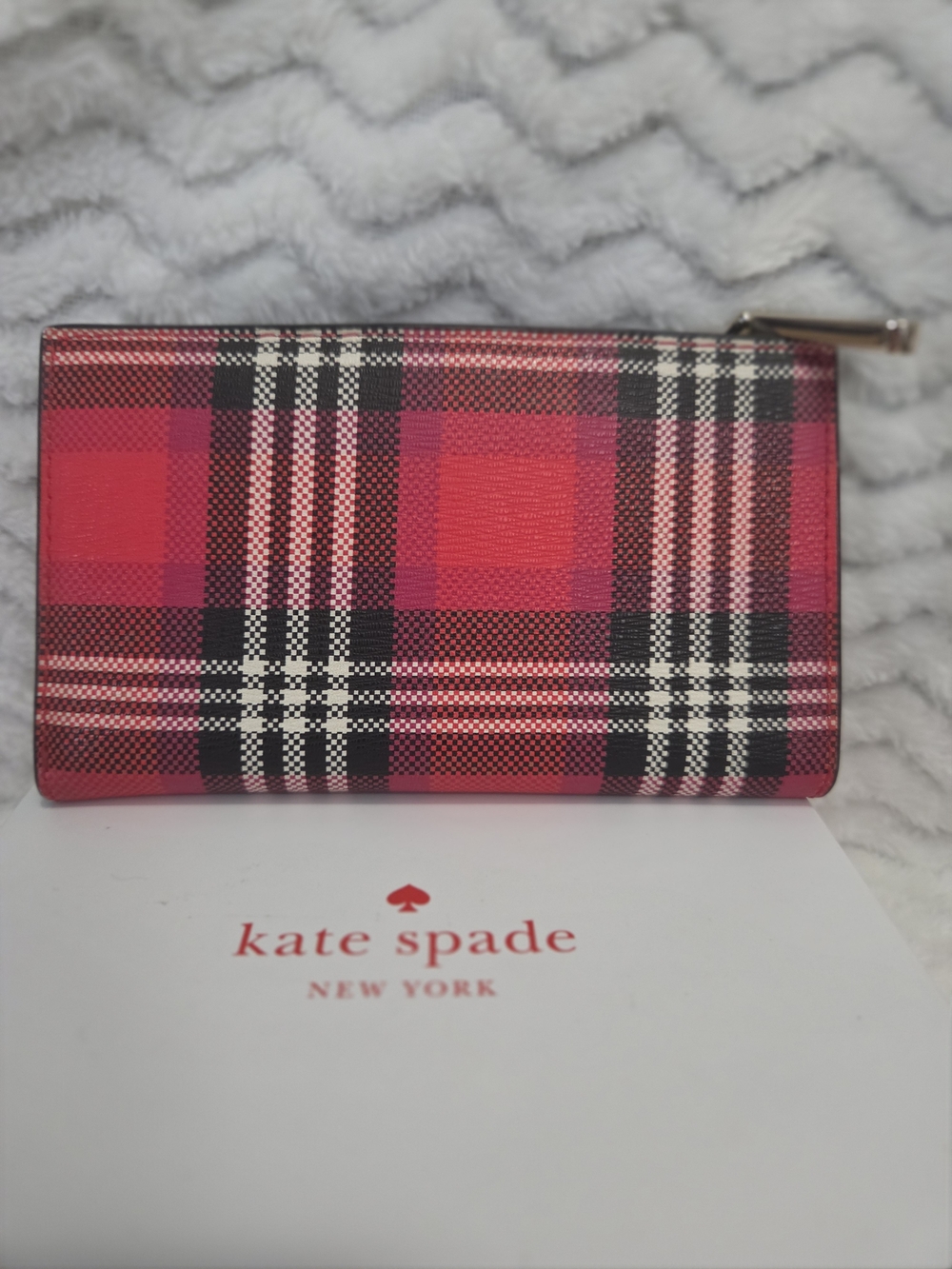 kate spade Blinks Red Plaid Owl Zip Card Holder New In Box - Picture 4 of 6